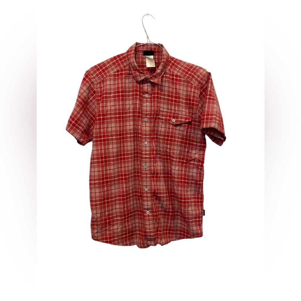 Patagonia Shirt Men’s Red Plaid Short‎ Sleeve Button Down Lyocell Organic Cotton